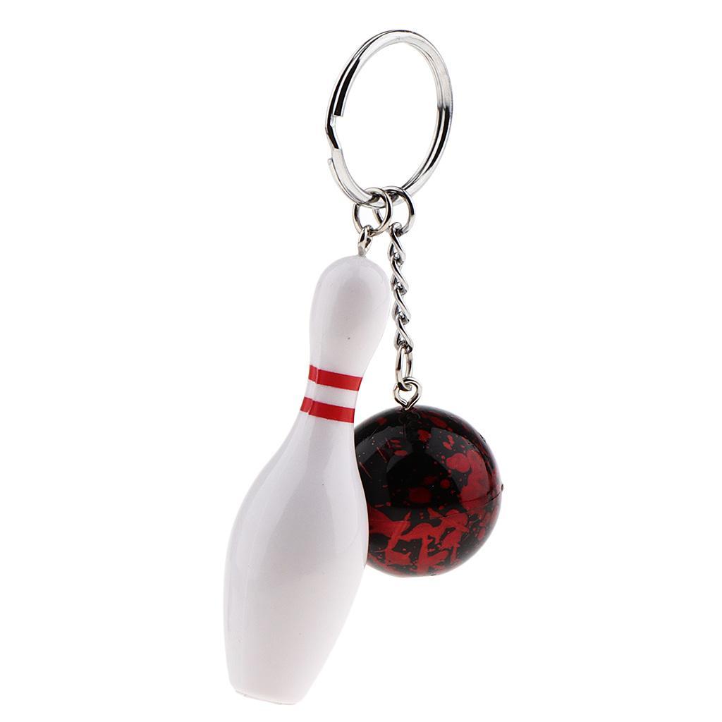 2-10pack Mini Bowling Pin and Ball keychain key Ring 3D Keyfob Fashion Gift red