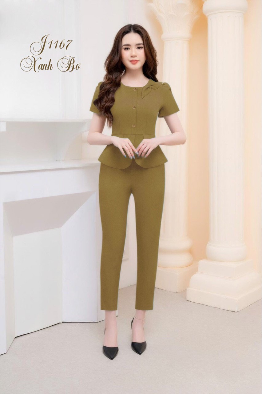 Sét nguyên bộ quần dài áo đính nơ xinh xắn