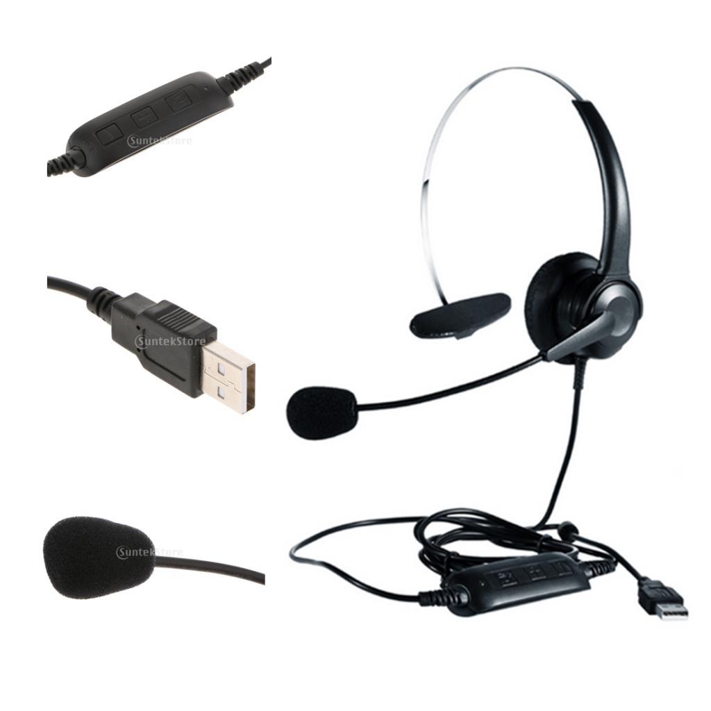 3xCall Center Monaural USB Plug Headset Headphones with Mic for Computer