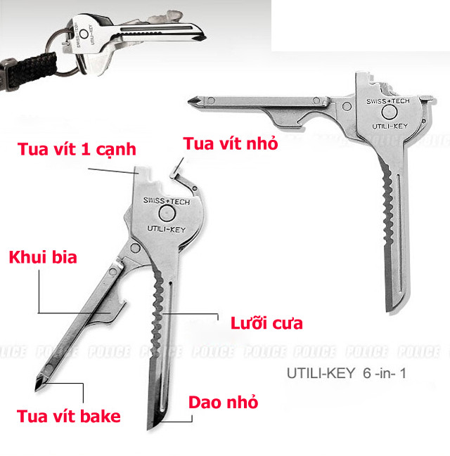 Móc khóa đa năng 6 trong 1: khui bia, dao cắt , tua vít, Tuốc nơ vít bỏ túi