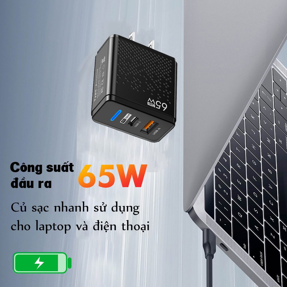 Củ sạc nhanh 65W, chip chất lượng cao, bảo vệ quá nhiệt- D1542