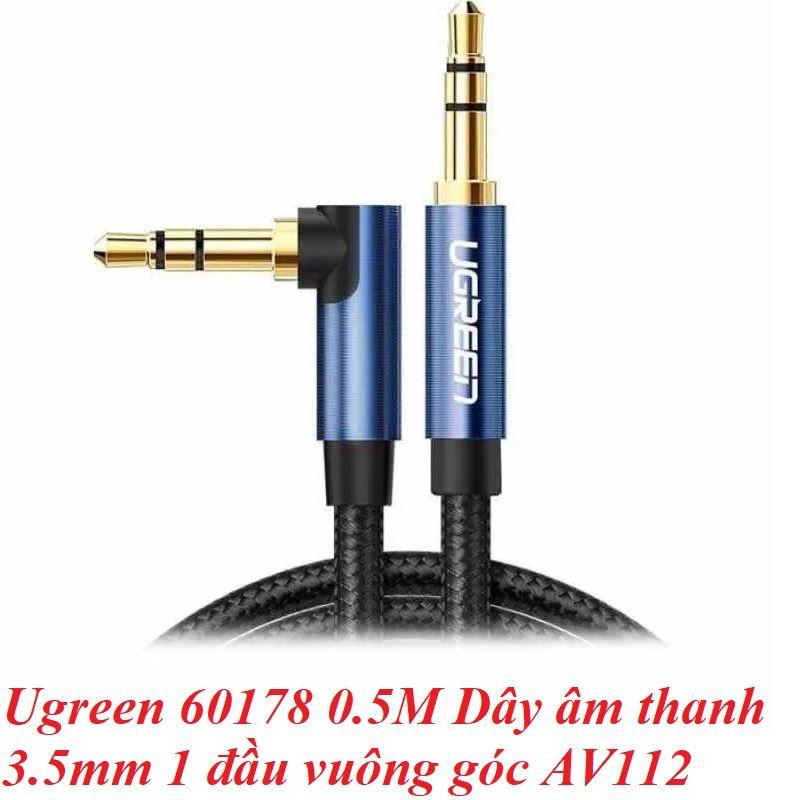 Ugreen UG60178AV112TK 0.5M bẻ góc 90 độ cáp 3.5mm màu đen đầu xanh dương mạ vàng 24k 50cm - HÀNG CHÍNH HÃNG