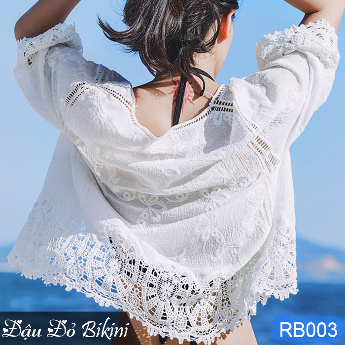 Áo khoác ren ngoài bikini loại đẹp, áo lưới đi biển nữ thời trang, dáng cardigan lửng sexy gợi cảm, dây buộc trước tiện dụng | RB003