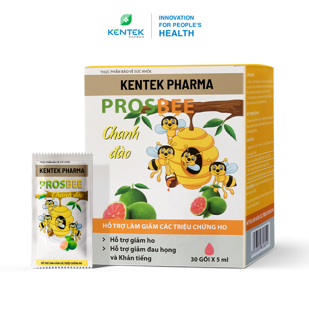 Siro ho thảo dược giúp giảm ho, bổ phế KENTEK PHARMA | PROSBEE CHANH ĐÀO | Dành cho trẻ em (Hộp 30 gói x 5ml)