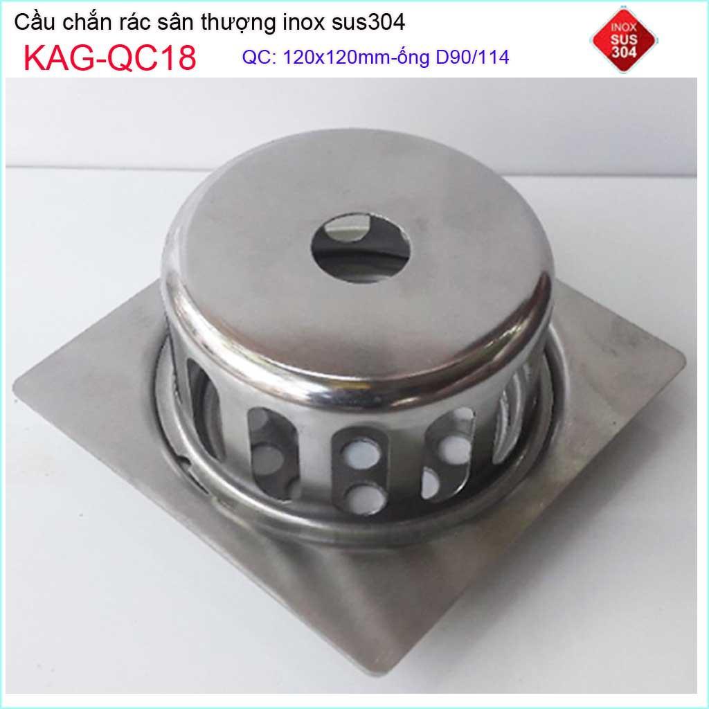 Cầu chắn rác đế vuông 12x12 D90 KAG-QC18, thoát nước sân thượng SUS304 ống 9cm thoát nhanh chắn rác tốt