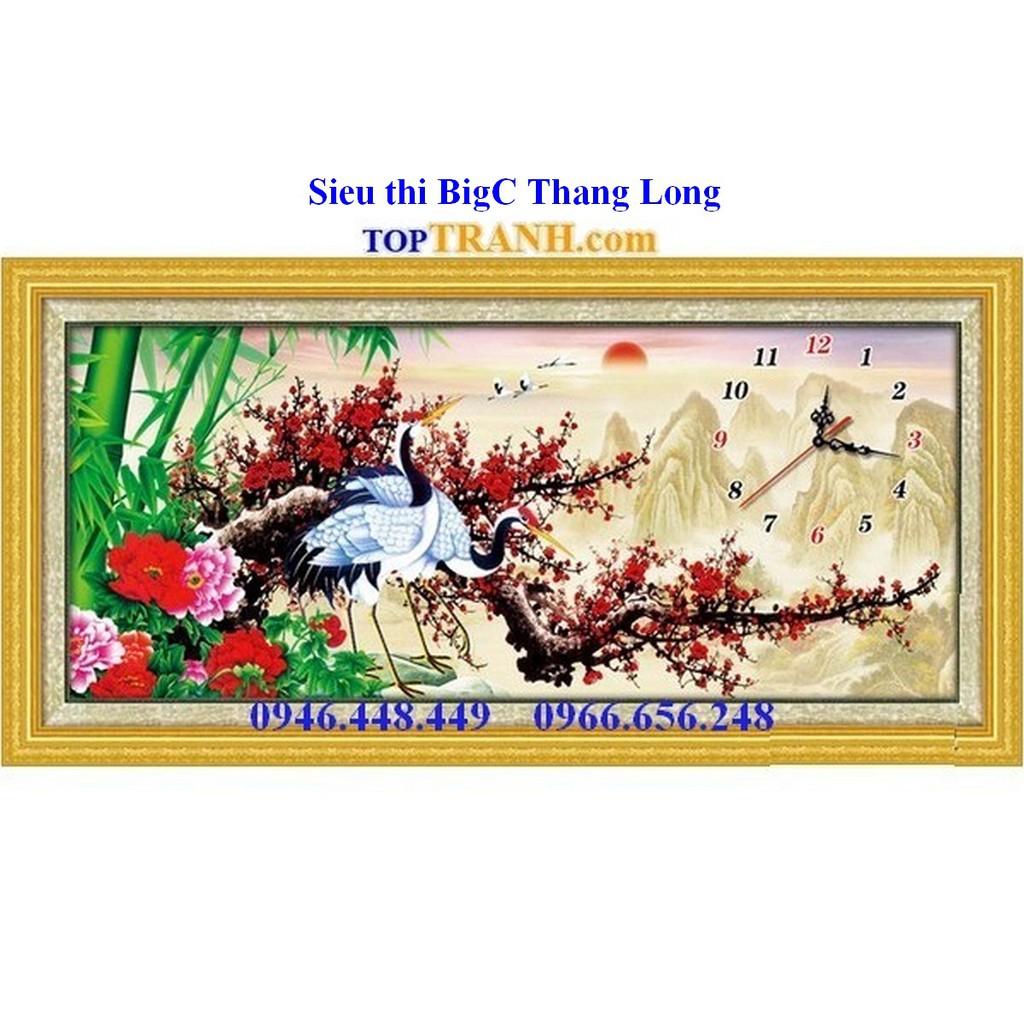 Tranh thêu chữ thập đồng hồ hoa đào đỏ có mẫu đơn và trúc A1171 chưa thêu