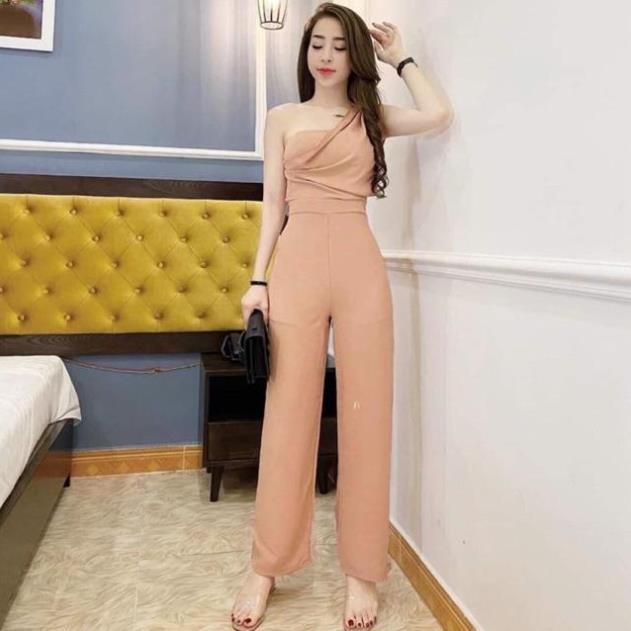 TSL Ảnh thật Jum dài lệch vai xếp ly ống suông mút ngực giá rẻ