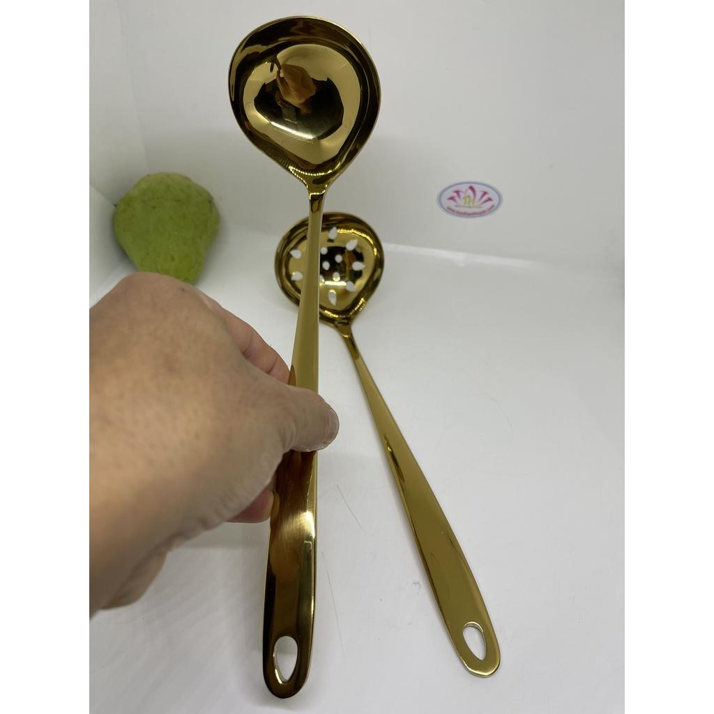 Cặp vá canh lổ inox 304 trắng & vàng titan cao cấp dài 27cm x lớn 7,5cm, môi xịn 2022