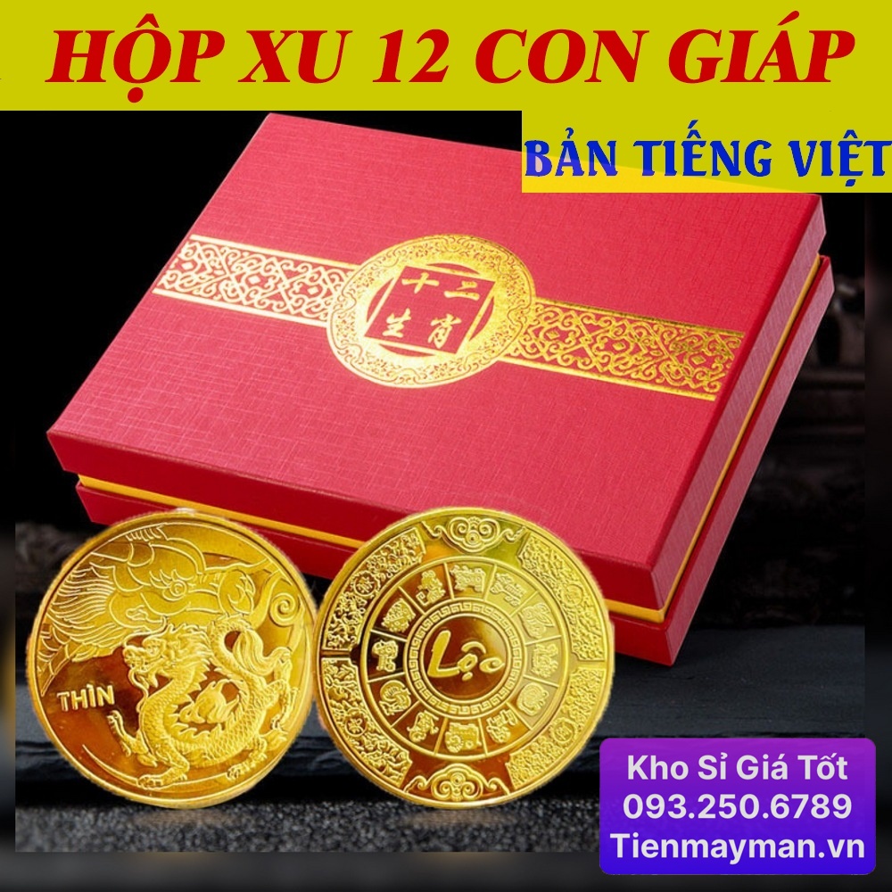 Bộ Quà Tặng Hộp Xu 12 Con Giáp Phong Thuỷ May Mắn, chiêu tài chiêu lộc - Bản Tiếng Việt - PASA COLLECTION