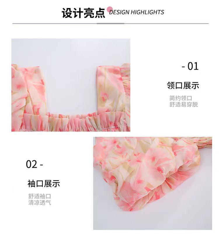 SHUANGYAN Cô gái váy mùa hè phong cách phương Tây 2023 Big Boy mùa hè váy chiffon mùa hè cô gái mảnh hoa mối tình đầu váy