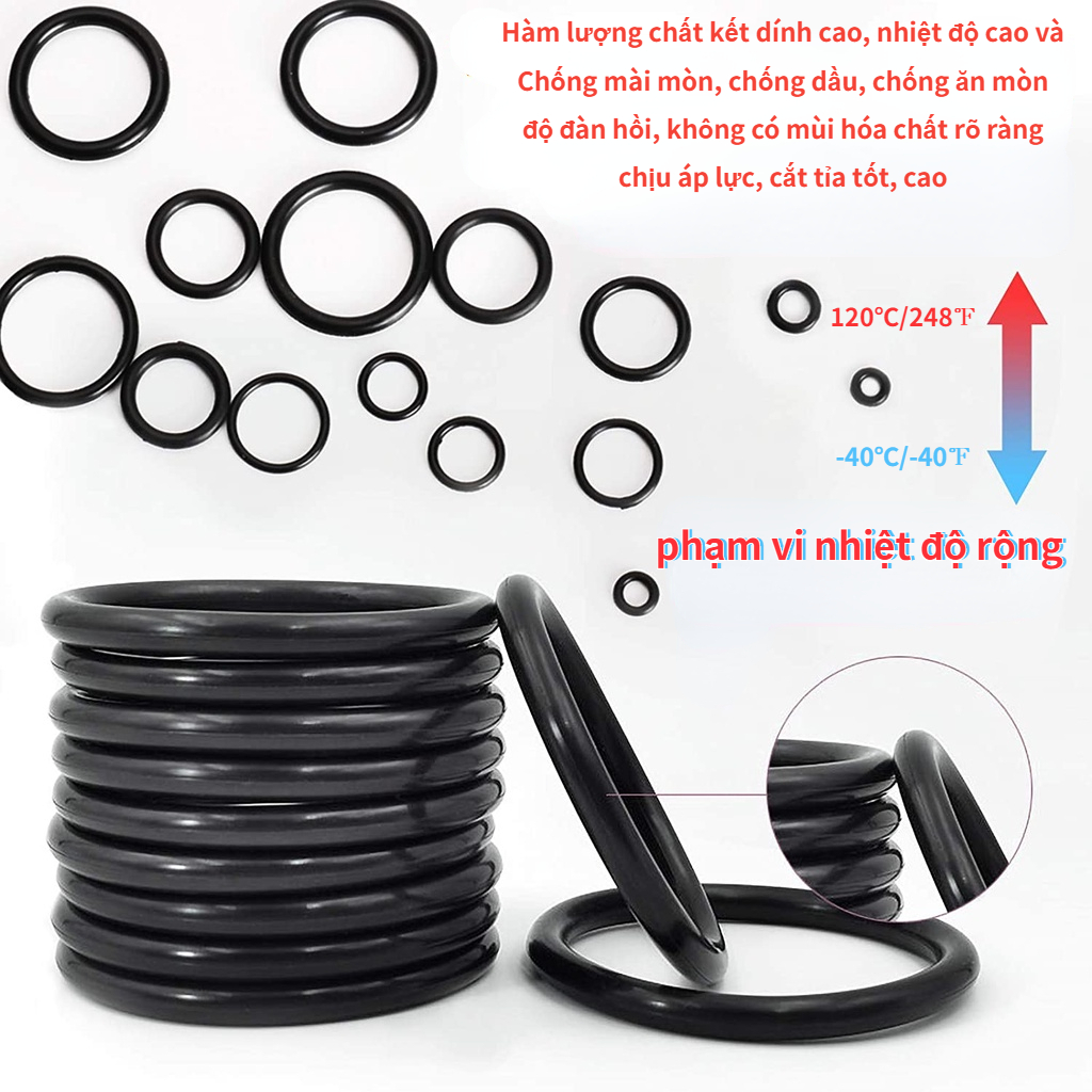 225 chiếc Cao su O Ring Máy giặt O-Ring Seals Độ kín nước Các loại Kích thước khác nhau với Bộ hộp