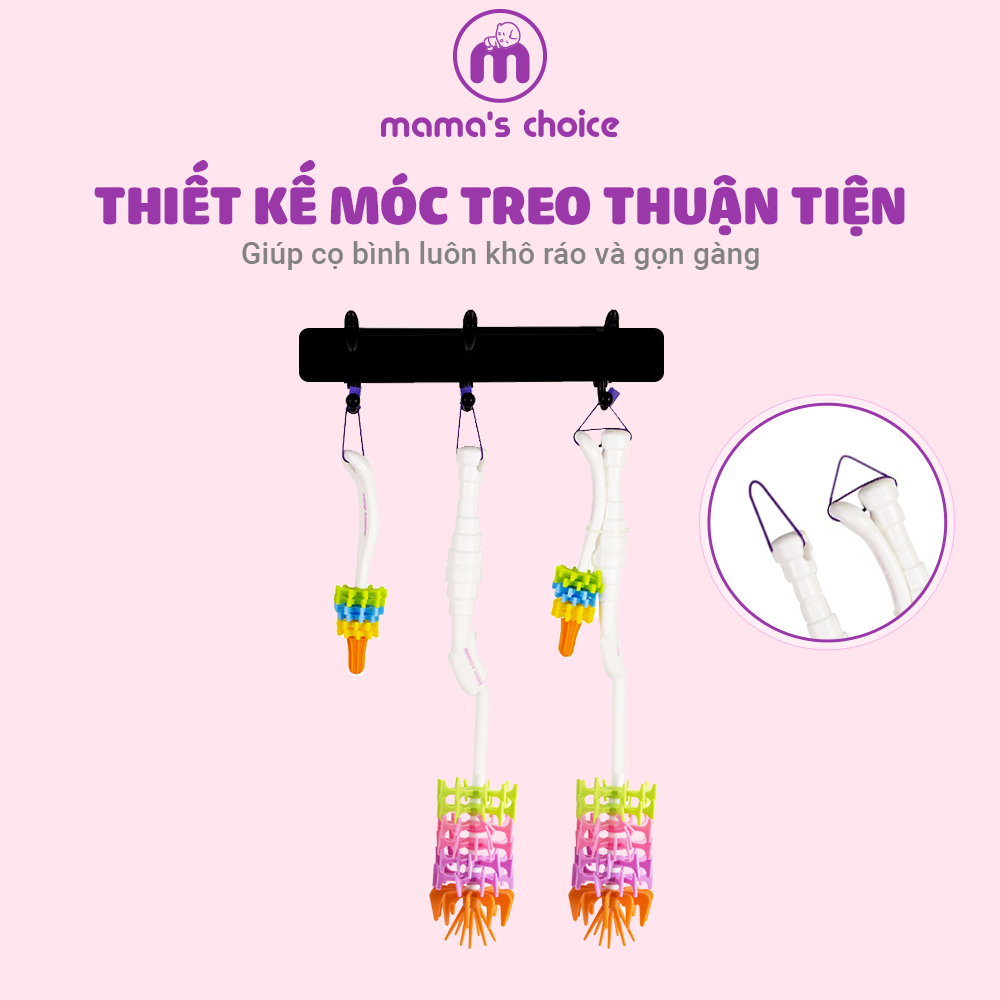 Bộ Cọ Rửa Bình Sữa Núm Ti Mama’s Choice, Tay Cầm Xoay 360 Độ, Chất Liệu Silicone Cao Cấp và Mềm Mại