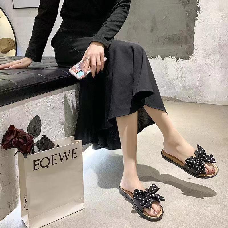 Mua một tặng một Dép quai ngang chống trượt đính nơ mùa hè phong cách Hàn Quốc cho nữ