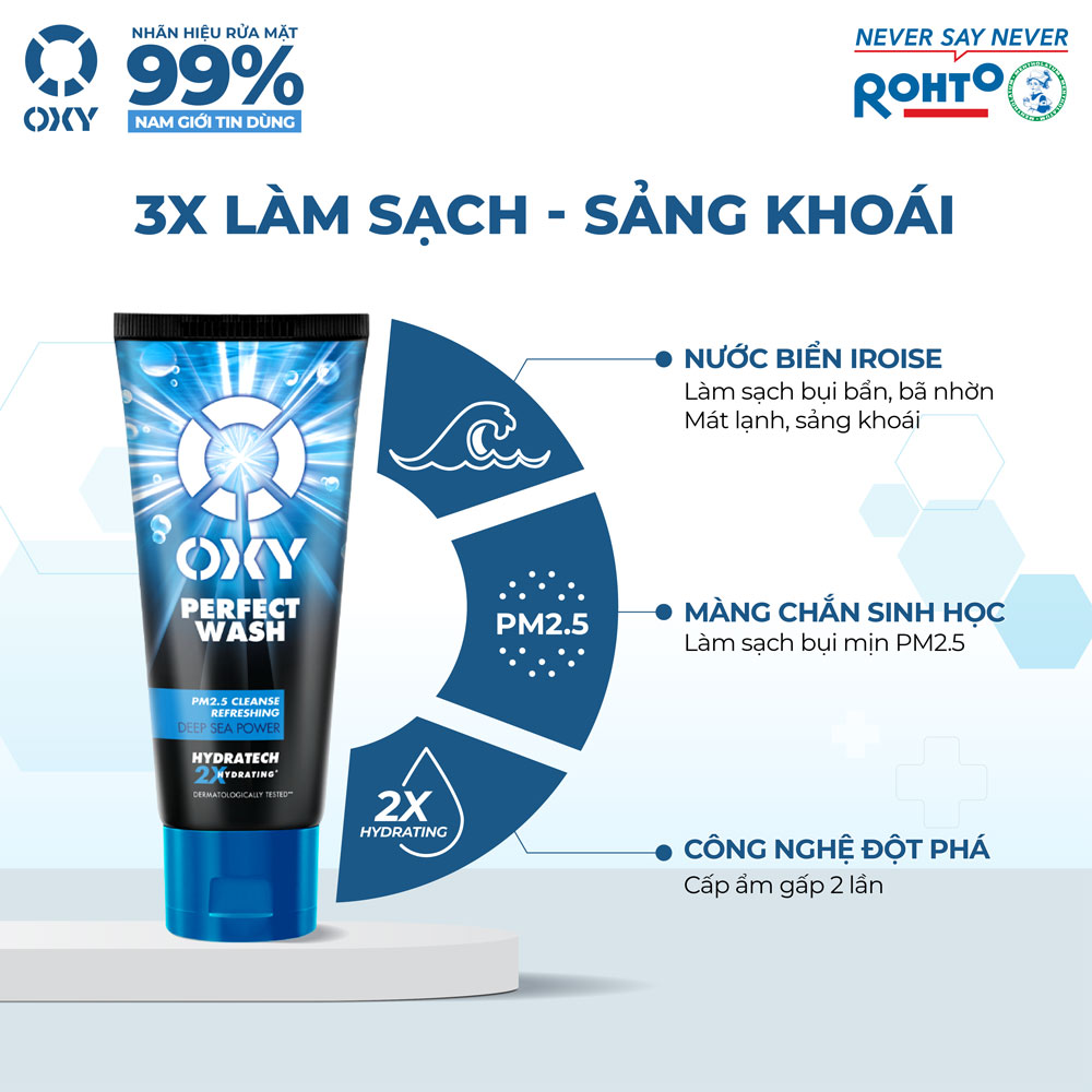 Sữa rửa mặt cho nam Oxy sạch sâu mát lạnh dạng kem Oxy Perfect Wash 100g