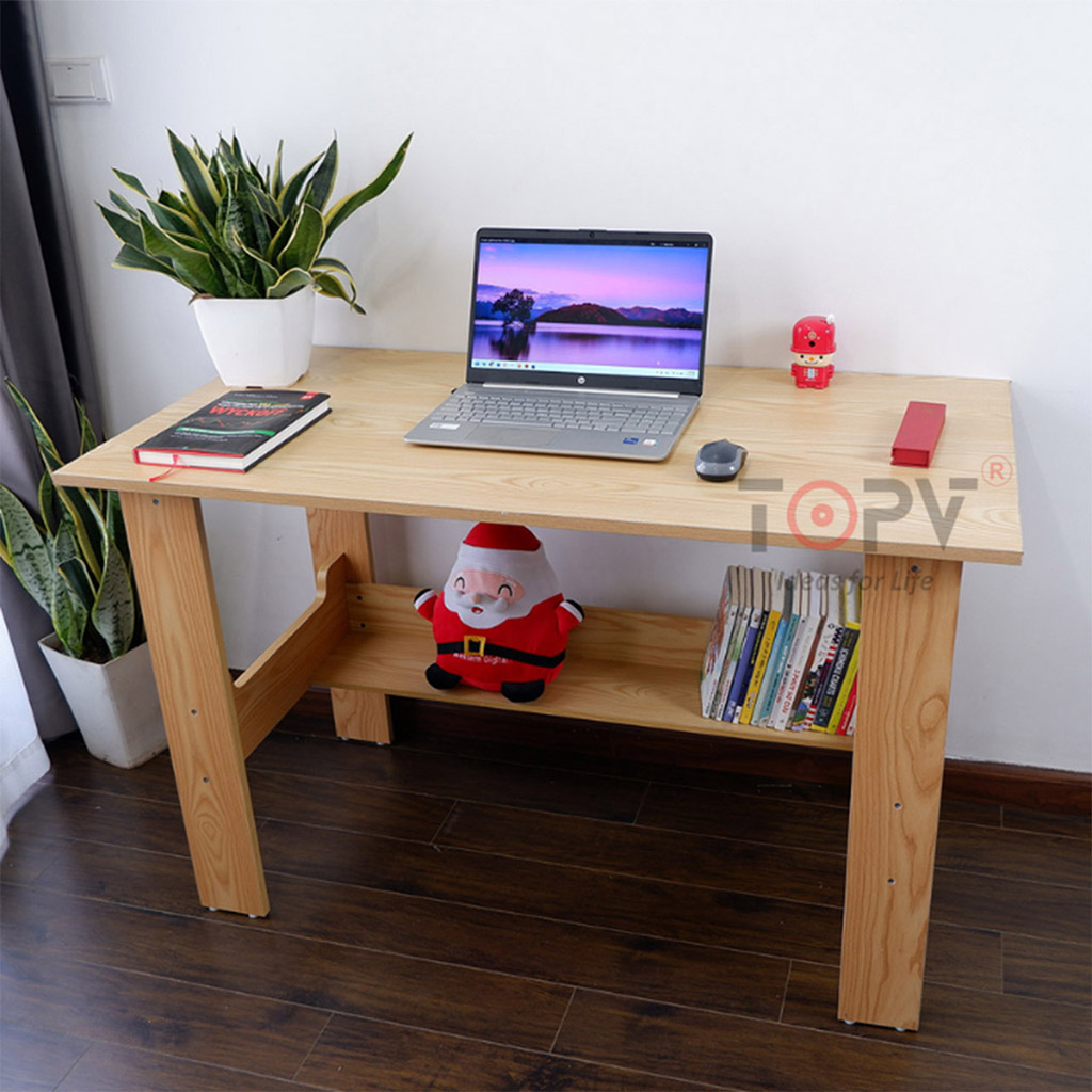 Bàn học gỗ bàn làm việc kèm kệ sách TopV lắp giáp thông minh cho học sinh sinh viên văn phòng 1m2