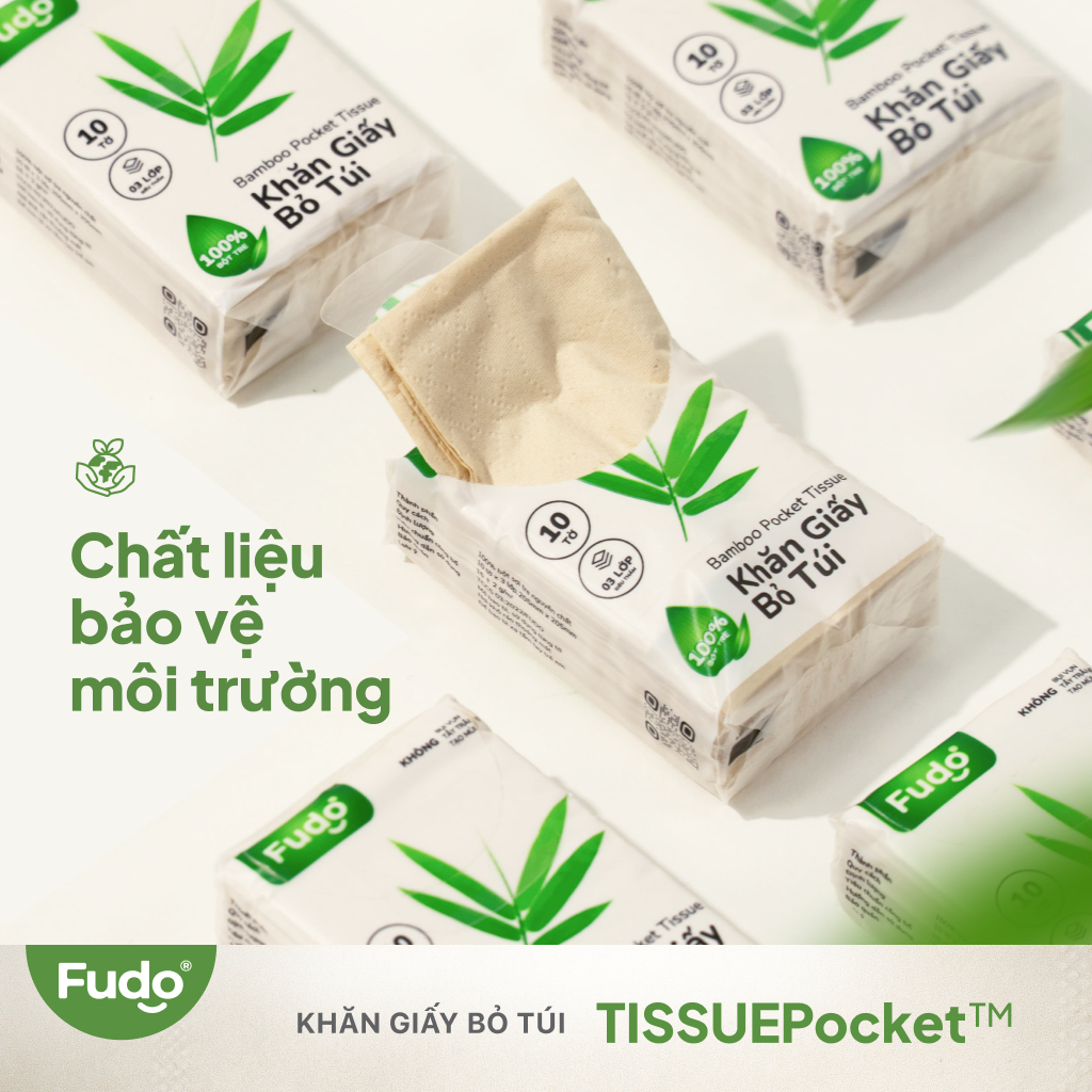Khăn giấy bỏ túi Fudo TISSUEPocket từ sợi tre - 1 Gói lẻ 10 tờ