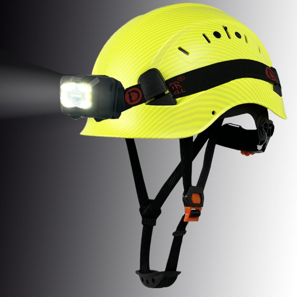 Mũ bảo hiểm an toàn bằng sợi carbon với đèn LED đầu CE EN397 ABS HAT HAT ANSI Công việc công nghiệp vào ban đêm Bảo vệ đầu