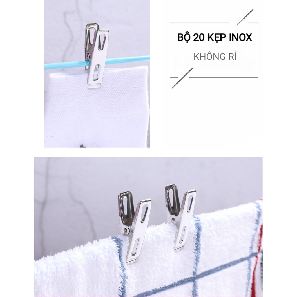 Combo 20 Kẹp Inox 304 Phơi Quần Áo, Chăn Mền