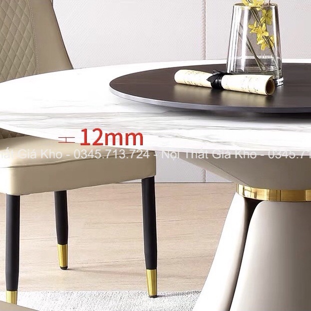 Bàn ăn thông minh tròn xoay mặt đá ceramic bóng 1m35x30cm kết hợp ghế Monet ngồi được 6 ghế 8 ghế