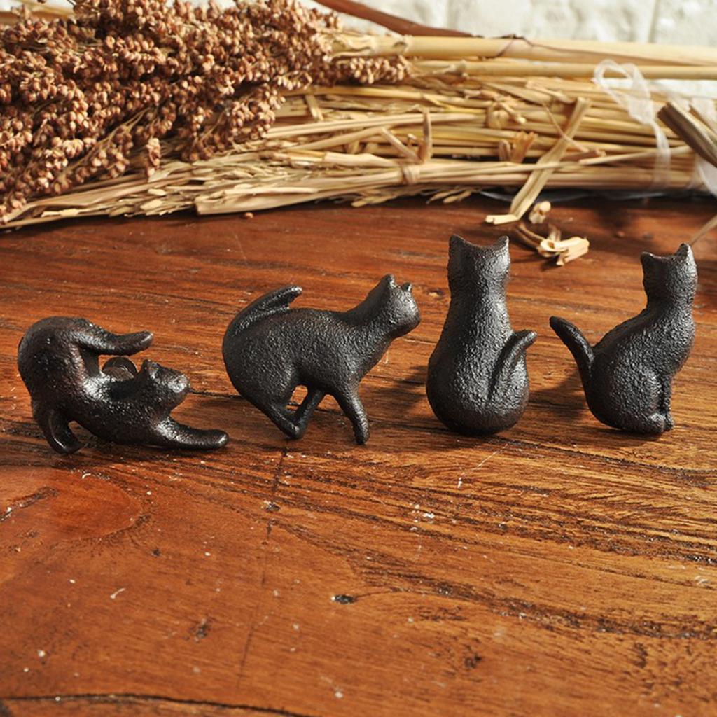 4pcs Retro Cat Design Furniture Door Knob Cast Iron Wardrobe Drawer Pulls