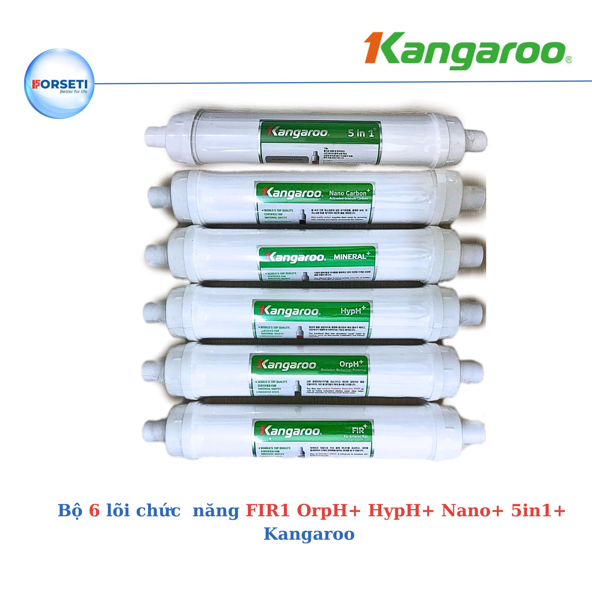 Bộ lõi chức năng Kangaroo lõi FIR+ OrpH+ HypH+ Min+ Nano+ 5in1+dùng cho máy lọc nước Kangaroo Hydrogen - Hàng chính hãng