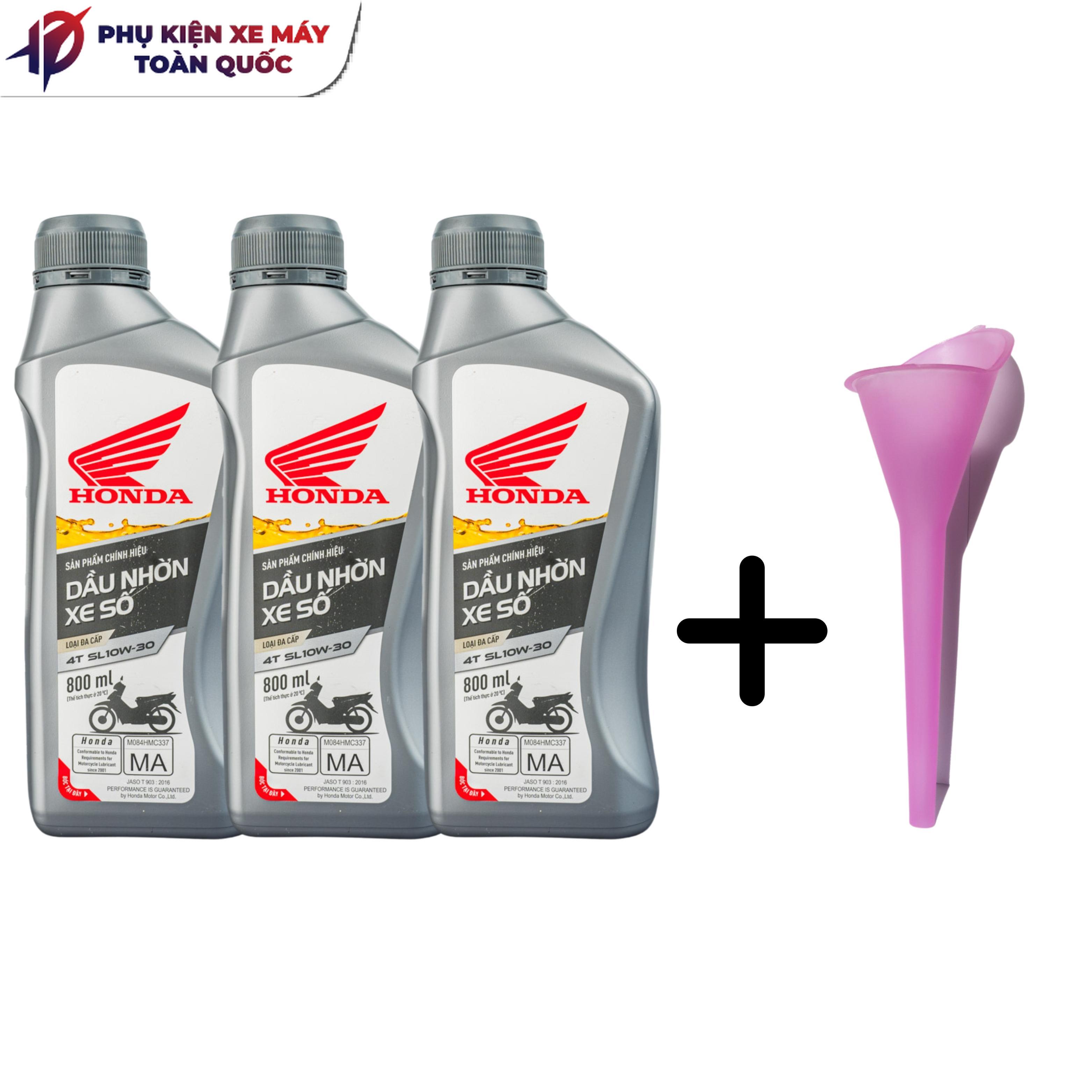Combo 3 Chai Dầu Nhớt Honda Xe Số, Xe Côn Tay 800ml Tặng Phễu Rót Nhớt