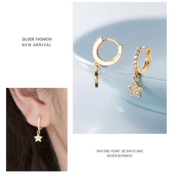 Khuyên tai bạc Ý s925 gắn sao 5 cánh G6163 - AROCH Jewelry