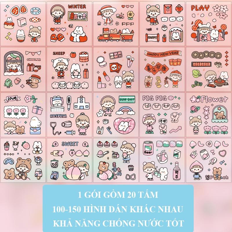 100-150 Sticker cute trang trí sổ tay mohamm điện thoại cô gái dễ thương