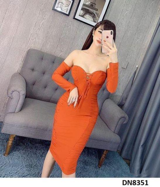 Đầm bẹt vai cúp ngực đan dây rút nhúng sexy