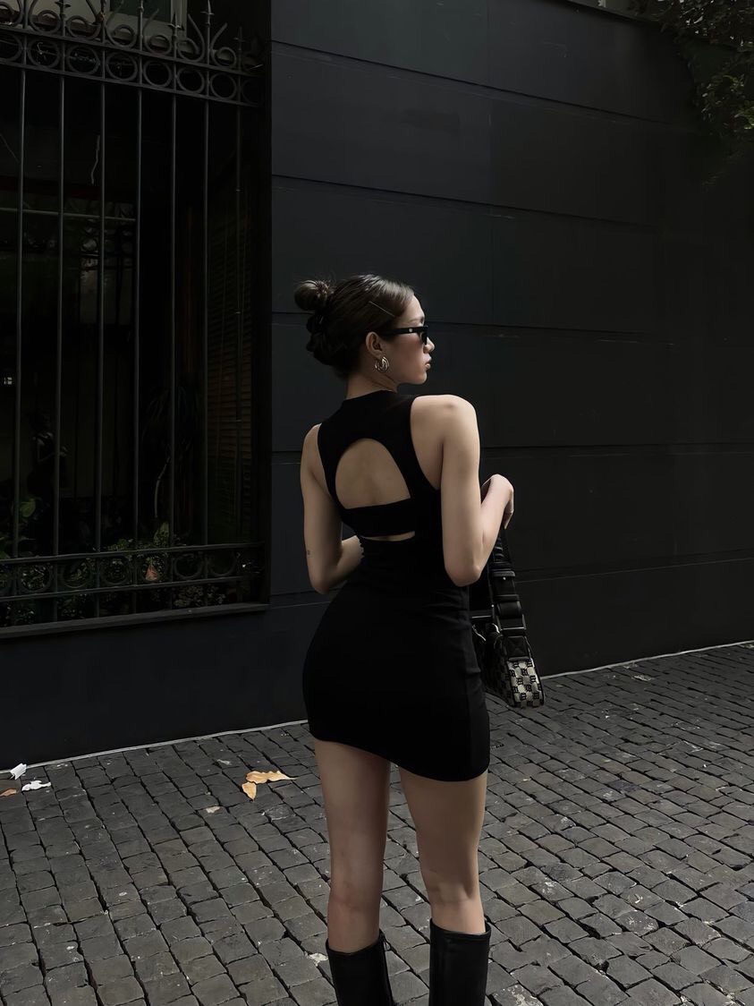 Đầm body thun ôm dáng LEMI chất liệu Cotton thiết kế sát nách trơn hở lưng cá tính size SM