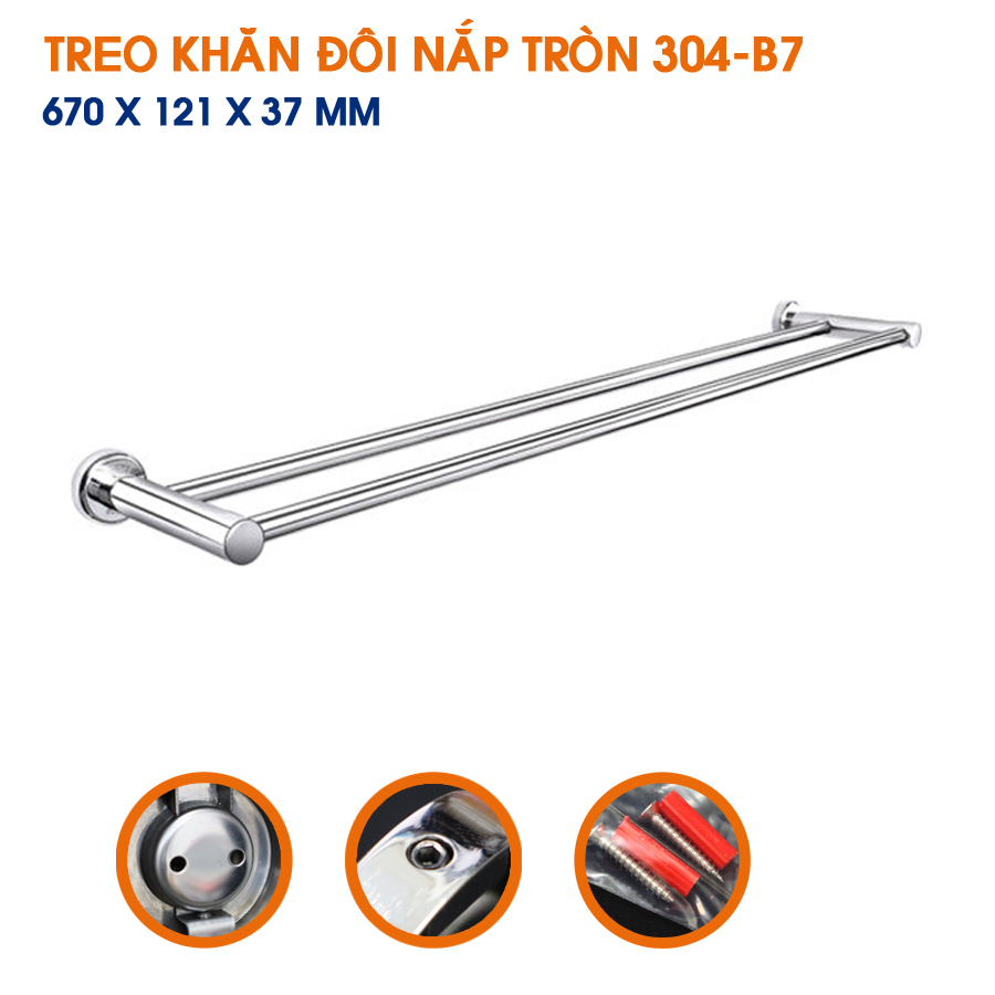 Treo khăn đôi nắp tròn (inox 304) TOVASHU 304-B7