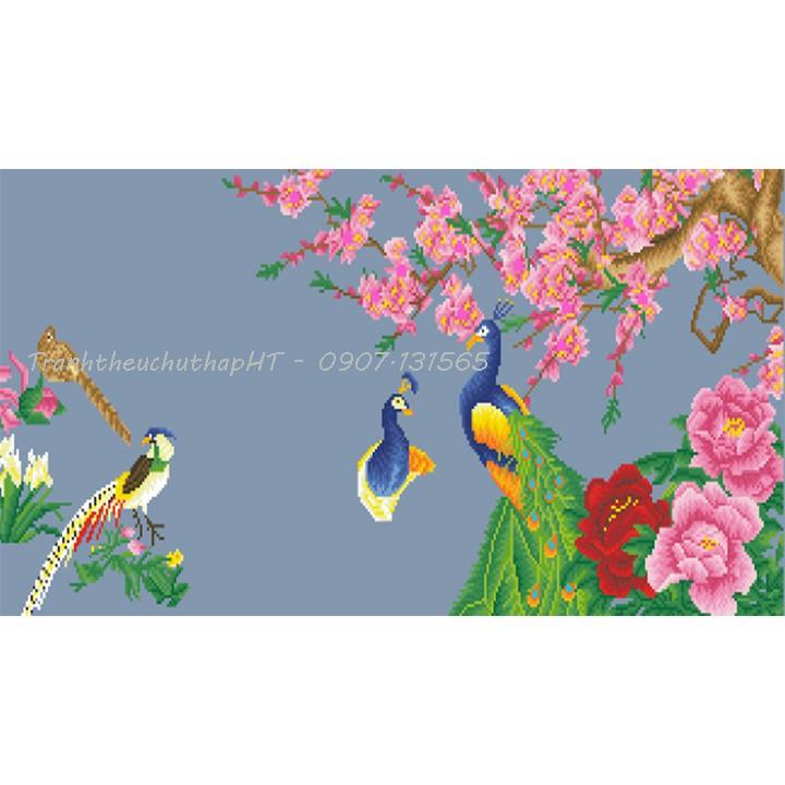 Tranh đính đá vợ chồng chim công LV168 - size: 100*50cm