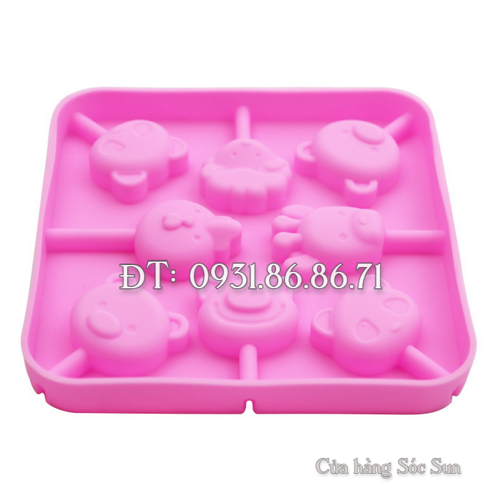 Khuôn silicon 8 con gà, gấu, cừu, heo, mèo – Mã số 1346