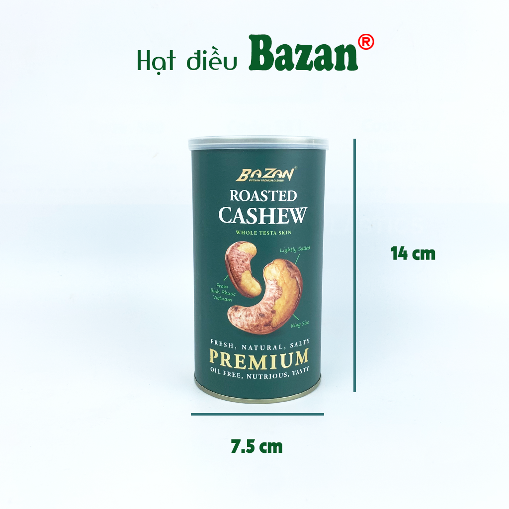 Hạt điều rang muối Bazan Bình Phước nguyên hạt dinh dưỡng A+ loại 1 hộp 225g cao cấp