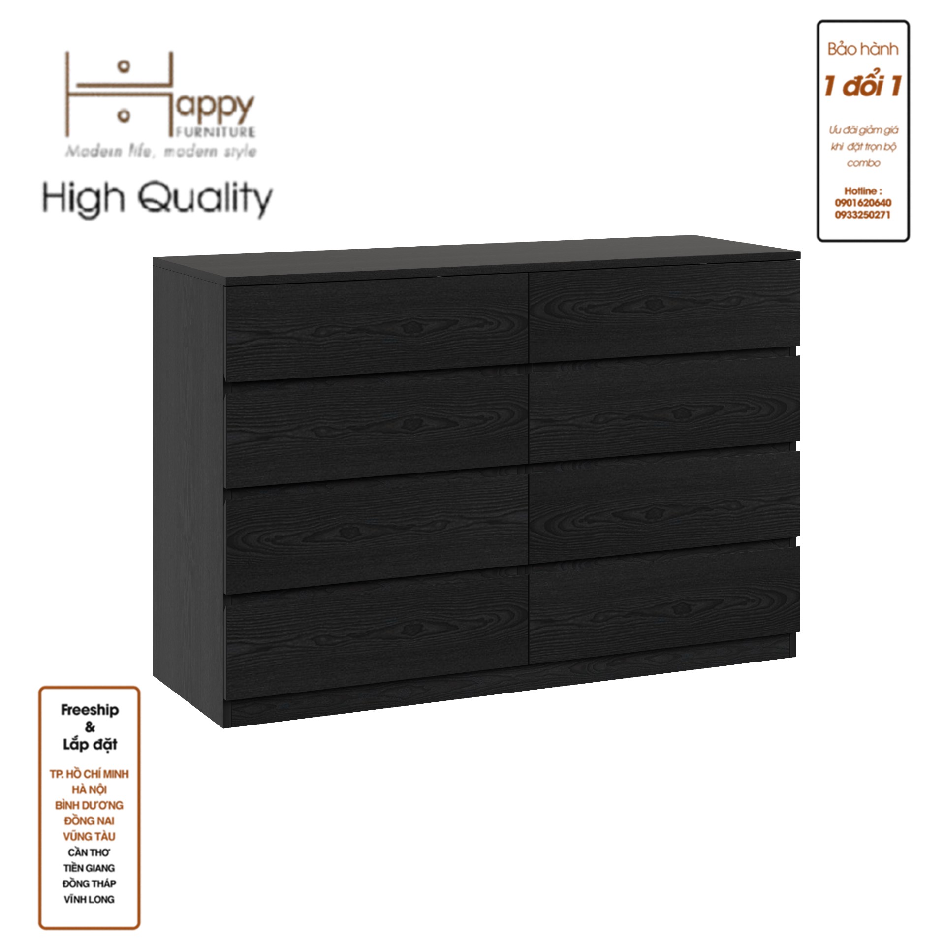 [Happy Home Furniture] OLA, Tủ lưu trữ 8 ngăn kéo, 128cm x 45cm x 86cm ( DxRxC), THK_086