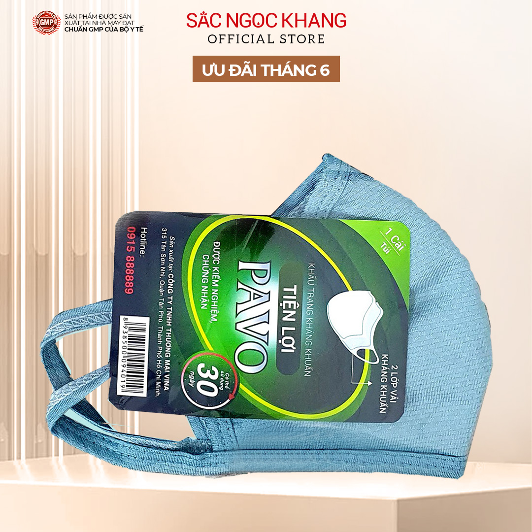 Khẩu trang vải kháng khuẩn 2 lớp vải kháng khuẩn PAVO [SẮC NGỌC KHANG OFFICIAL]