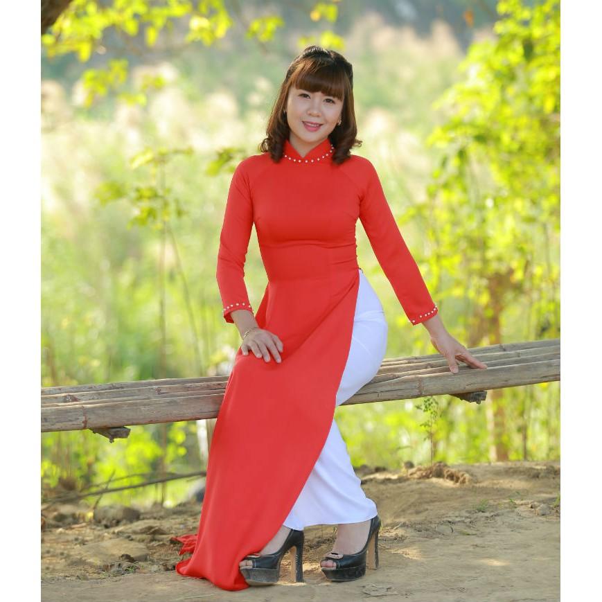 ÁO DÀI VIỆT NAM TRUYỀN THỐNG chiffon đỏ quần satin