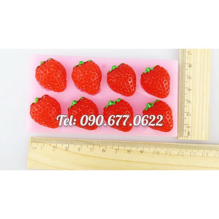 Khuôn silicone làm bánh, rau câu, socola 8 trái dâu – Mã số 1027