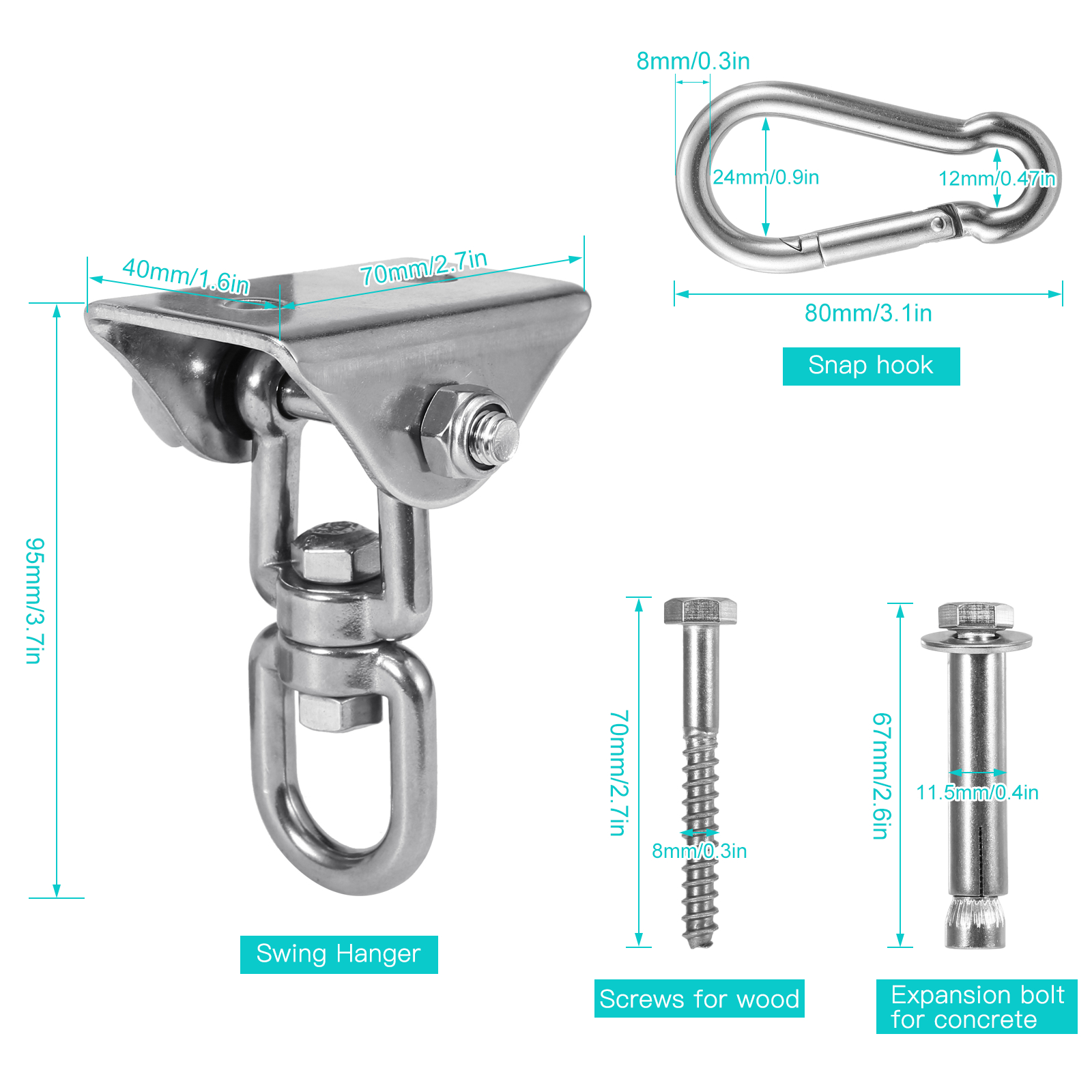Móc treo xoay hạng nặng bằng thép không gỉ, được làm bằng vật liệu SUS304, chống gỉ, bền và chịu lực cao