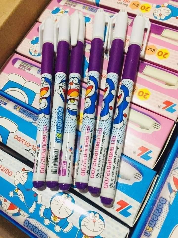 Hộp 20 Bút Bi Gel Doreamon Ngòi 0.5 - Bút Gel - Bút Bi Nước Mực Tím Xanh Đen