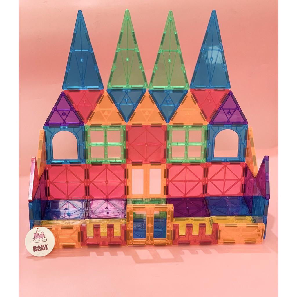 Bộ đồ chơi xếp hình nam châm miếng ghép từ tính trong suốt Magnetic Tiles 120pcs chi tiết tòa nhà, lâu đài