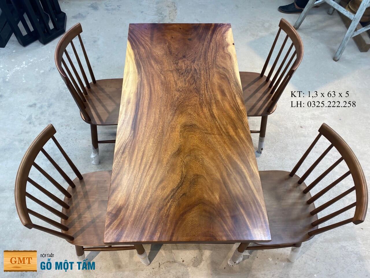Bàn Gỗ Me Tây Nguyên Tấm, Bàn Ăn Gỗ Me Tây, Bàn Làm Việc Gỗ Me Tây, Bàn Trà Gỗ Me Tây Dài 1,3m Rộng 63cm Dày 5cm