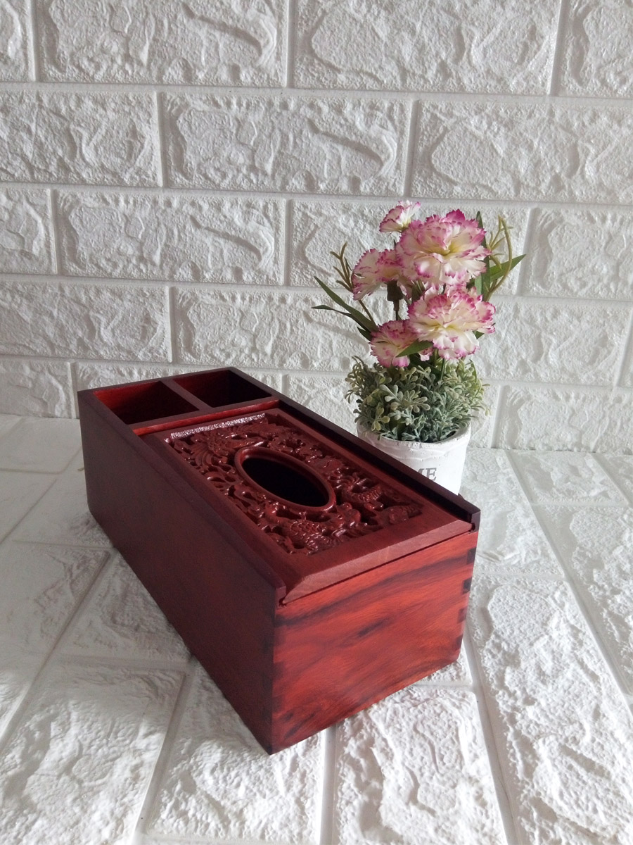 Hộp đựng khăn giấy ăn kèm hai ngăn tiện ích gỗ hương quý hiếm