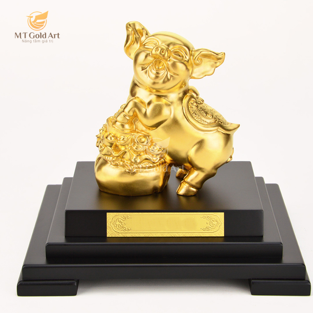 Tượng Heo Tài Lộc Dát Vàng 24K M02 (17x14x22 cm) MT Gold Art- Hàng chính hãng, trang trí nhà cửa, phòng làm việc, quà tặng sếp, đối tác, khách hàng, tân gia, khai trương 