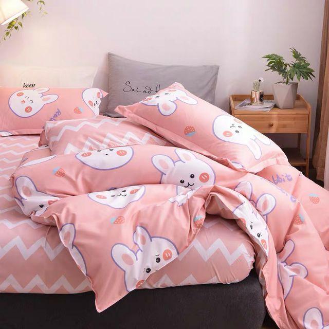 Bộ Chăn Ga Gối Thỏ Mặt Tròn Cotton Poly