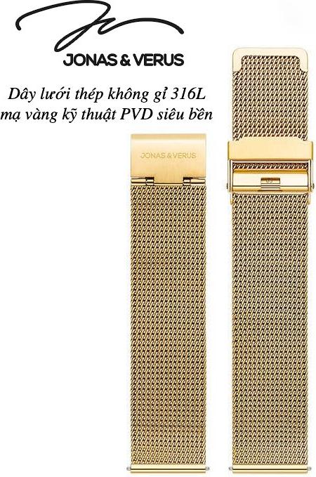 Đồng hồ đeo tay Nam hiệu JONAS &amp; VERUS Y01646-Q3.GGWBG, Máy Pin (Quartz), Kính Sapphire, Dây Lưới thép không gỉ 316L