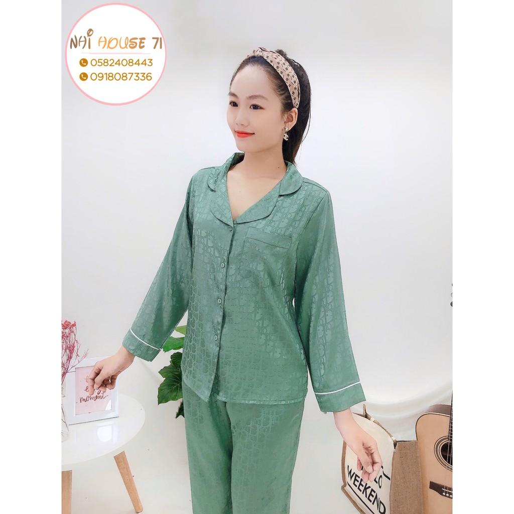 Bộ lụa Pijama NHIHOUSE71 Bộ Quần Dài Tay Dài Gấm Satin Dệt Chữ Nôi Sang Trọng