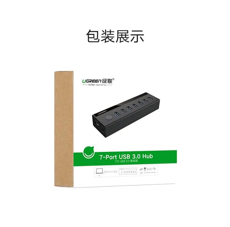 Ugreen UG30845US219TK Màu Đen Bộ chia HUB USB 3.0 sang 7 USB 3.0 hỗ trợ nguồn cao cấp - HÀNG CHÍNH HÃNG