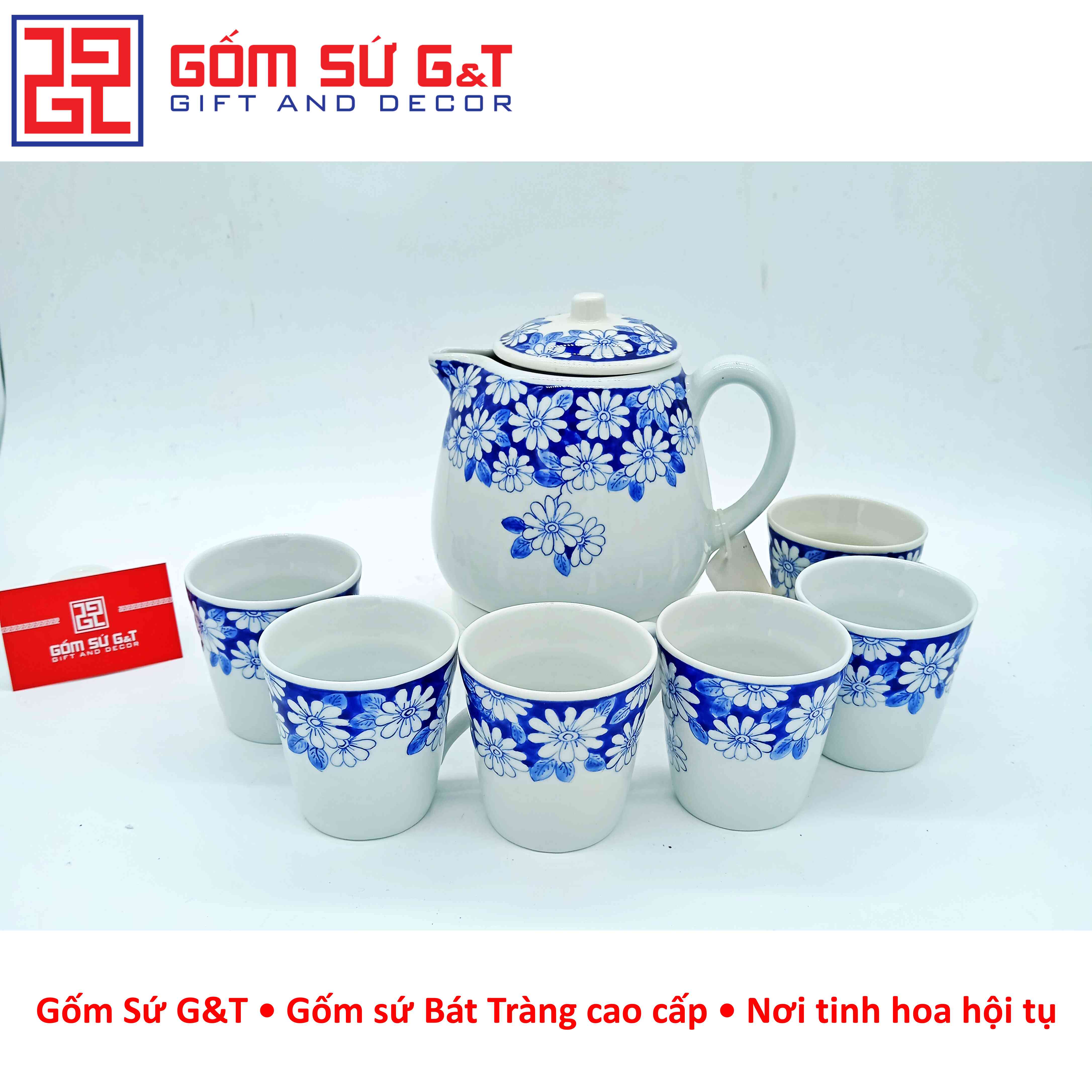 Bộ tích trà vẽ hoa đại thanh xanh Gốm Sứ G&T