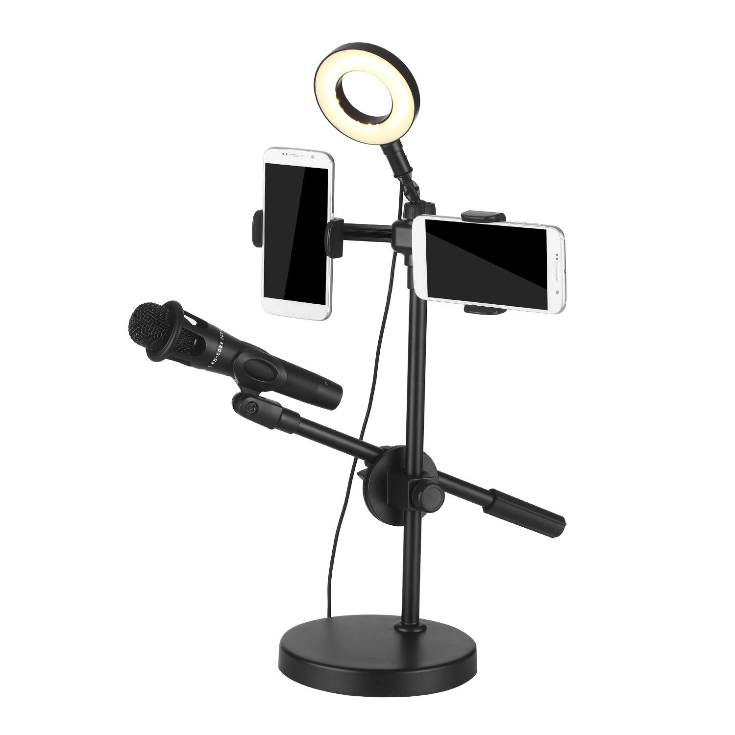 Đèn vòng tự sướng với giá đỡ điện thoại và đế micrô 3 chế độ ánh sáng 9 mức độ sáng cho video phát trực tiếp
